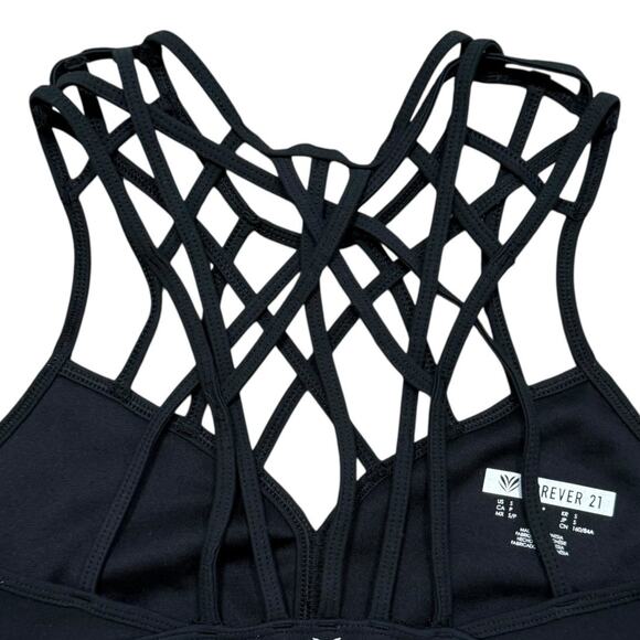 Forever 21 Black Sports Bra Racerback Cut Out Size Small Athleisure Workout - Picture 4 of 10